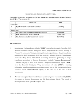 1. Securities and Exchange Board of India (“SEBI”) Received a Reference