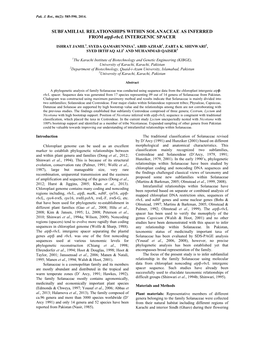SUBFAMILIAL RELATIONSHIPS WITHIN SOLANACEAE AS INFERRED from Atpβ-Rbcl INTERGENIC SPACER