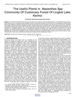 The Useful Plants in Nepenthes Spp Community of Customary Forest of Lingkat Lake Kerinci