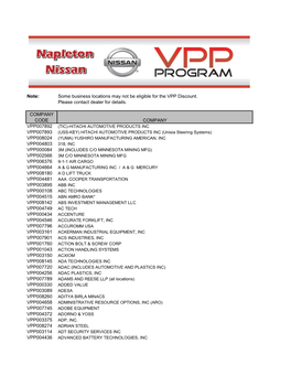 Note: Some Business Locations May Not Be Eligible for the VPP Discount