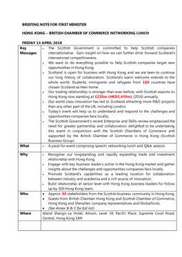 Briefing Note for First Minister Hong Kong – British