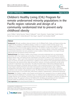 Childrenłs Healthy Living (CHL) Program for Remote Underserved Minority Populations in the Pacific Region: Rationale and Design