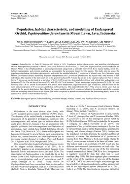 Population, Habitat Characteristic, and Modelling of Endangered Orchid, Paphiopedilum Javanicum in Mount Lawu, Java, Indonesia