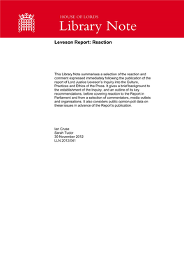 Leveson Report: Reaction