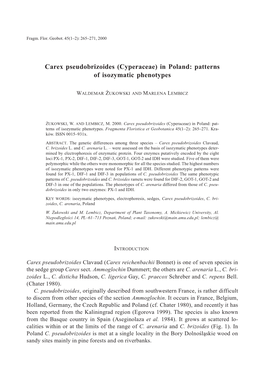 Carex Pseudobrizoides (Cyperaceae) in Poland: Patterns of Isozymatic Phenotypes