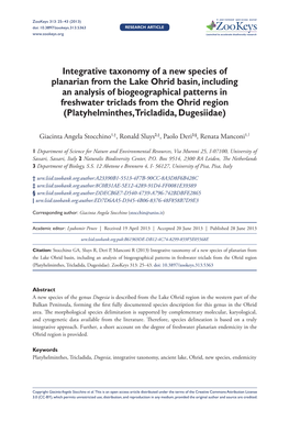 Integrative Taxonomy of a New Species of Planarian from the Lake Ohrid