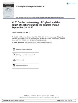 XLIX. on the Meteorology of England and the South of Scotland During the Quarter Ending September 30, 1850