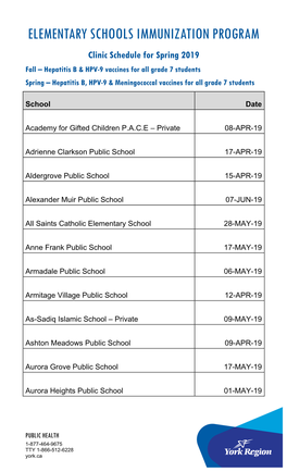 Elementary Schools Immunization Program