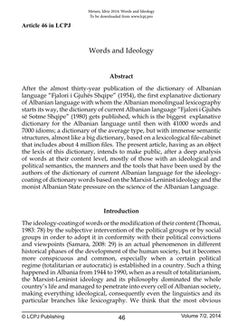 Words and Ideology to Be Downloaded from Article 46 in LCPJ