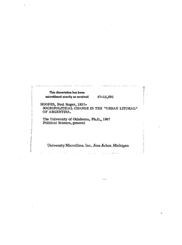 University Microfilms, Inc., Ann Arbor, Michigan Copyright by PAUL ROGER HOOPES 1967 the UNIVERSITY of OKLAHOMA