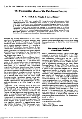 The Finnmarkian Phase of the Caledonian Orogeny B. A. Sturt, 1. R. Pringle & D. M. Ramsay