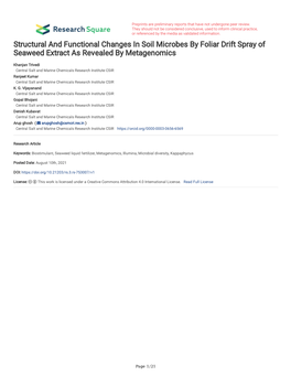 Structural and Functional Changes in Soil Microbes by Foliar Drift Spray of Seaweed Extract As Revealed by Metagenomics