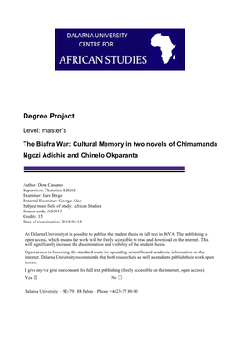 The Biafra War: Cultural Memory in Two Novels of Chimamanda Ngozi Adichie and Chinelo Okparanta