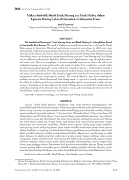 Makna Simbolik Musik Daak Maraaq Dan Daak Hudoq Dalam Upacara Hudoq Bahau Di Samarinda Kalimantan Timur