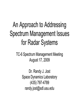 An Approach to Addressing Spectrum Management Issues for Radar Systems