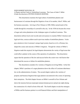 JOHN ROBERT KEELING, III a Planter and the Courts in Antebellum Louisiana: the Cases of John F