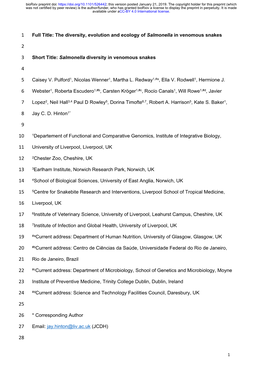 The Diversity, Evolution and Ecology of Salmonella in Venomous Snakes