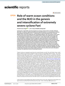 Role of Warm Ocean Conditions and the MJO in the Genesis and Intensification of Extremely Severe Cyclone Fani