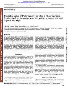 Predictive Value of Parkinsonian Primates in Pharmacologic Studies: a Comparison Between the Macaque, Marmoset, and Squirrel Monkey S