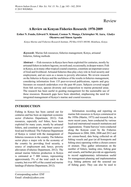 A Review on Kenyan Fisheries Research: 1970-2009 Esther N