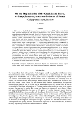 On the Staphylinidae of the Greek Island Ikaría, with Supplementary