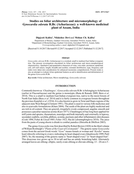 Foliar Micromorphology of Gynocardia Odorata