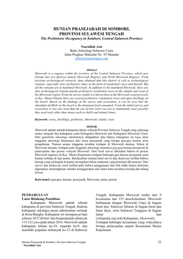 HUNIAN PRASEJARAH DI SOMBORI, PROVINSI SULAWESI TENGAH the Prehistoric Occupancy in Sombori, Central Sulawesi Province