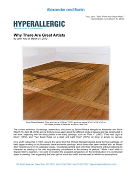 Why There Are Great Artists.” Hyperallergic.Com (March 31, 2012)