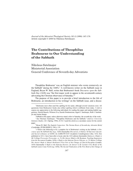 The Contributions of Theophilus Brabourne to Our Understanding of the Sabbath