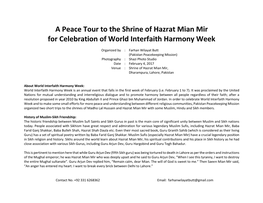 A Peace Tour to the Shrine of Hazrat Mian Mir for Celebration of World Interfaith Harmony Week