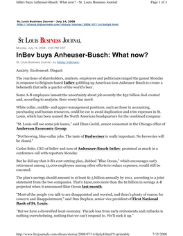 Inbev Buys Anheuser-Busch: What Now? - St