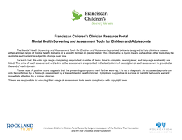 Franciscan Children's Clinician Resource Portal Mental Health