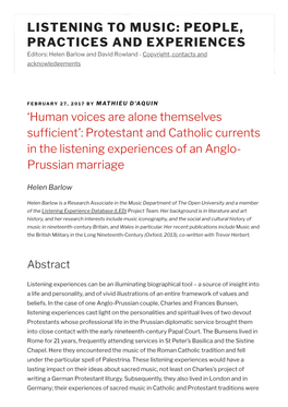 LISTENING to MUSIC: PEOPLE, PRACTICES and EXPERIENCES Editors: Helen Barlow and David Rowland - Copyright, Contacts and Acknowledgements