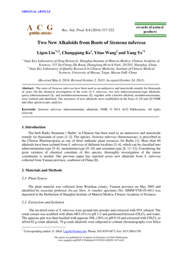 Two New Alkaloids from Roots of Stemona Tuberosa