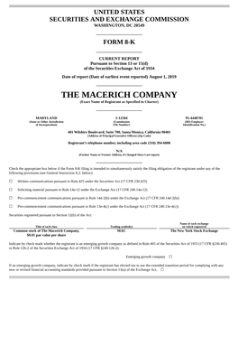 THE MACERICH COMPANY (Exact Name of Registrant As Specified in Charter)