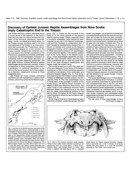 Discovery of Earliest Jurassic Reptile Assemblages from Nova Scotia