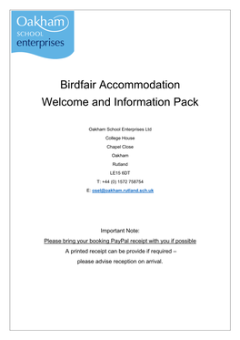 Birdfair Accommodation Welcome and Information Pack