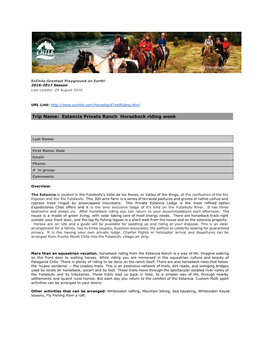 Trip Name: Estancia Private Ranch Horseback Riding Week