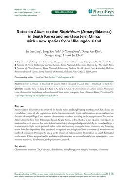 Notes on Allium Section Rhizirideum (Amaryllidaceae) in South Korea and Northeastern China: with a New Species from Ulleungdo Island