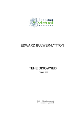 Edward Bulwer-Lytton Tehe Disowned