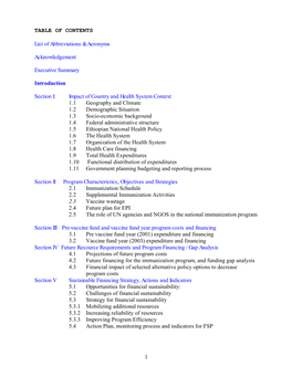 1 TABLE of CONTENTS List of Abbreviations & Acronyms