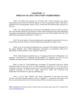 Chapter – 9 Press in States and Union Territories