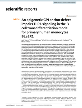 An Epigenetic GPI Anchor Defect Impairs TLR4 Signaling in the B Cell