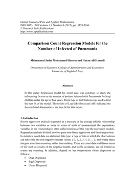 Comparison Count Regression Models for the Number of Infected of Pneumonia