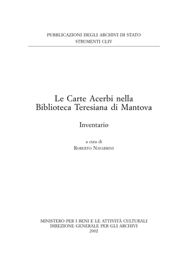 Le Carte Acerbi Nella Biblioteca Teresiana Di Mantova. Inventario