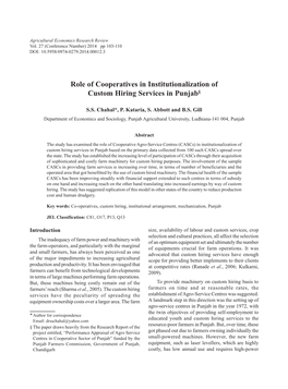 Role of Cooperatives in Institutionalization of Custom Hiring Services in Punjab§