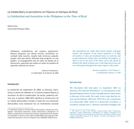 La Solidaridad Y El Periodismo En Filipinas En Tiempos De Rizal