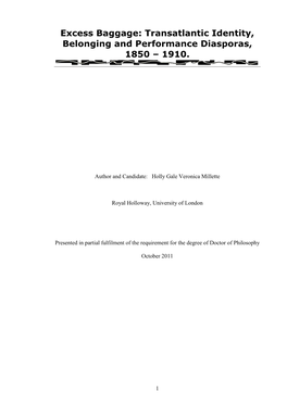 Excess Baggage: Transatlantic Identity, Belonging and Performance Diasporas, 1850 – 1910