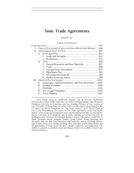 Sinic Trade Agreements