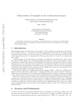 Orthocenters of Triangles in the N-Dimensional Space